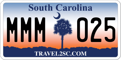 SC license plate MMM025