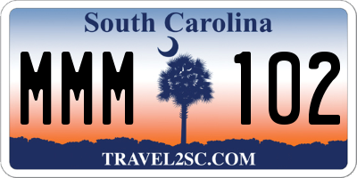 SC license plate MMM102