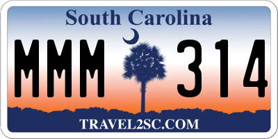 SC license plate MMM314