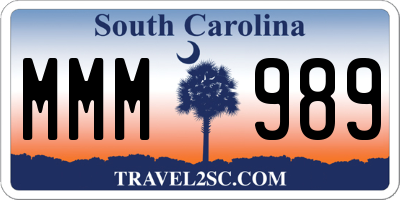 SC license plate MMM989