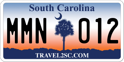 SC license plate MMN012