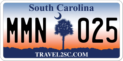 SC license plate MMN025