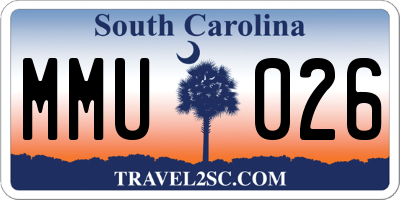 SC license plate MMU026