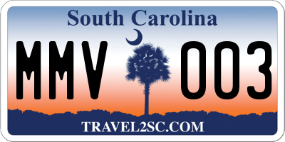 SC license plate MMV003