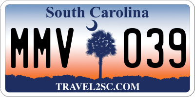 SC license plate MMV039