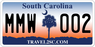 SC license plate MMW002