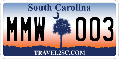 SC license plate MMW003