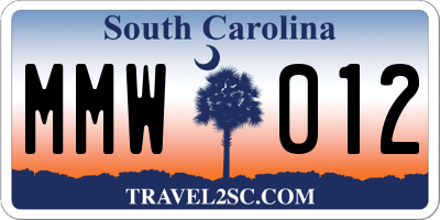 SC license plate MMW012