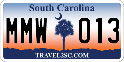 SC license plate MMW013