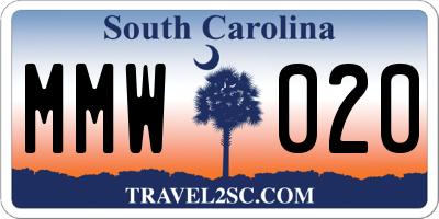 SC license plate MMW020
