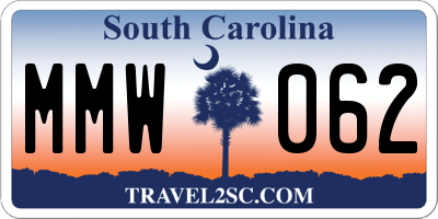 SC license plate MMW062