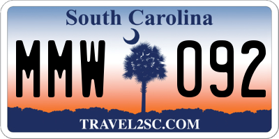 SC license plate MMW092