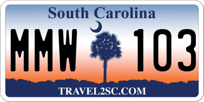 SC license plate MMW103