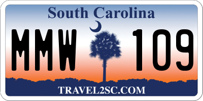 SC license plate MMW109