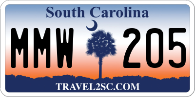 SC license plate MMW205
