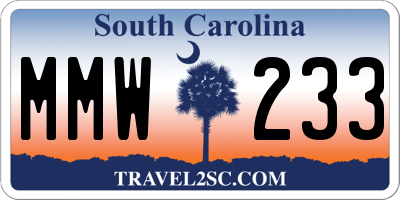 SC license plate MMW233