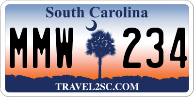 SC license plate MMW234