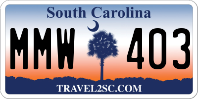 SC license plate MMW403