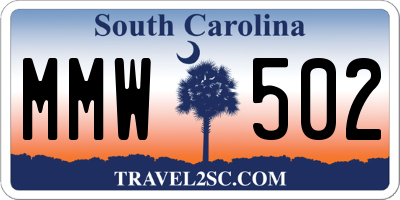 SC license plate MMW502