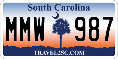 SC license plate MMW987
