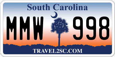 SC license plate MMW998