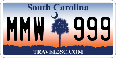SC license plate MMW999