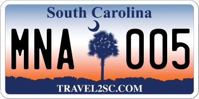 SC license plate MNA005