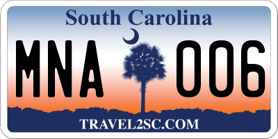 SC license plate MNA006
