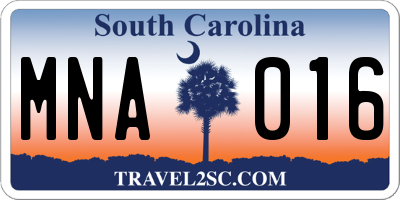 SC license plate MNA016