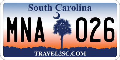 SC license plate MNA026