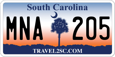 SC license plate MNA205