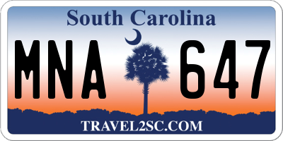 SC license plate MNA647
