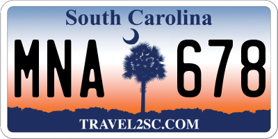 SC license plate MNA678