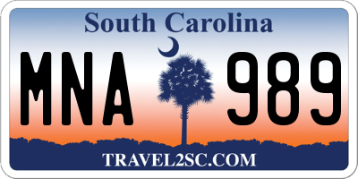 SC license plate MNA989
