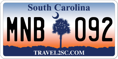 SC license plate MNB092