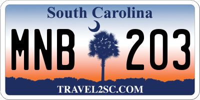SC license plate MNB203