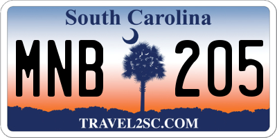 SC license plate MNB205