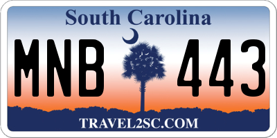 SC license plate MNB443