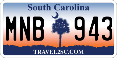SC license plate MNB943