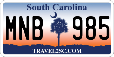 SC license plate MNB985