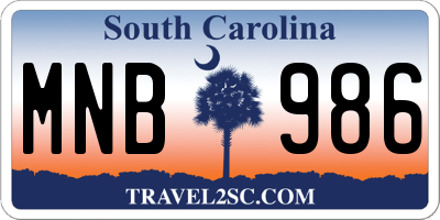 SC license plate MNB986