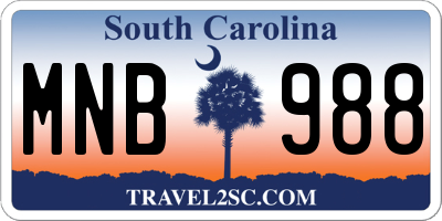 SC license plate MNB988