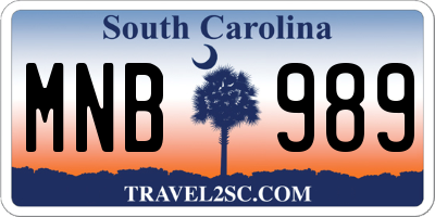 SC license plate MNB989
