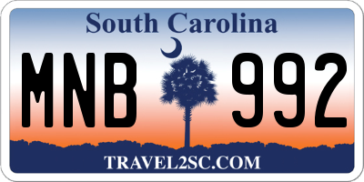 SC license plate MNB992