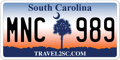 SC license plate MNC989