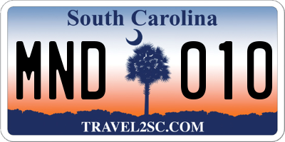 SC license plate MND010