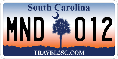SC license plate MND012