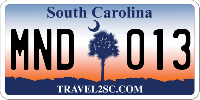 SC license plate MND013