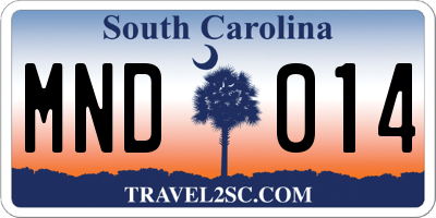 SC license plate MND014