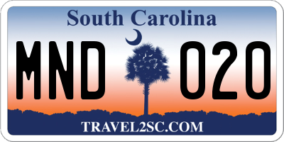 SC license plate MND020